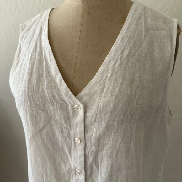 EILEEN FISHER Womens Petite 100% Organic Linen Sleeveless Tunic Size Small White - Picture 2 of 7